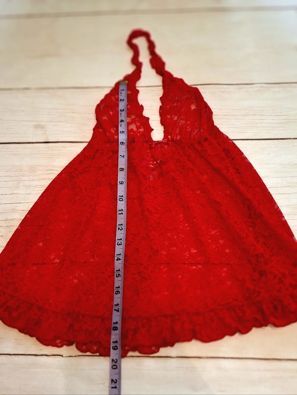 La Senza Red Lace Sheer Halter Neck Babydoll Lingerie Size Small - Picture 8 of 8